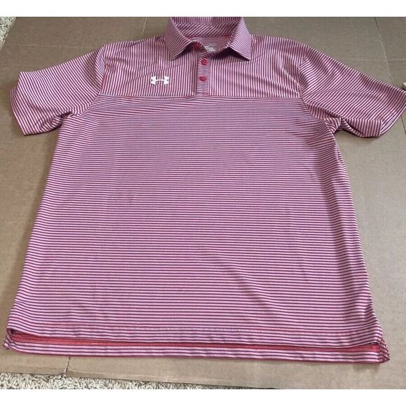 Under Armour Other - Men's Under Armour Loose Heat Gear Short Sleeve Polo Shirt Red Striped ‎ Size M
